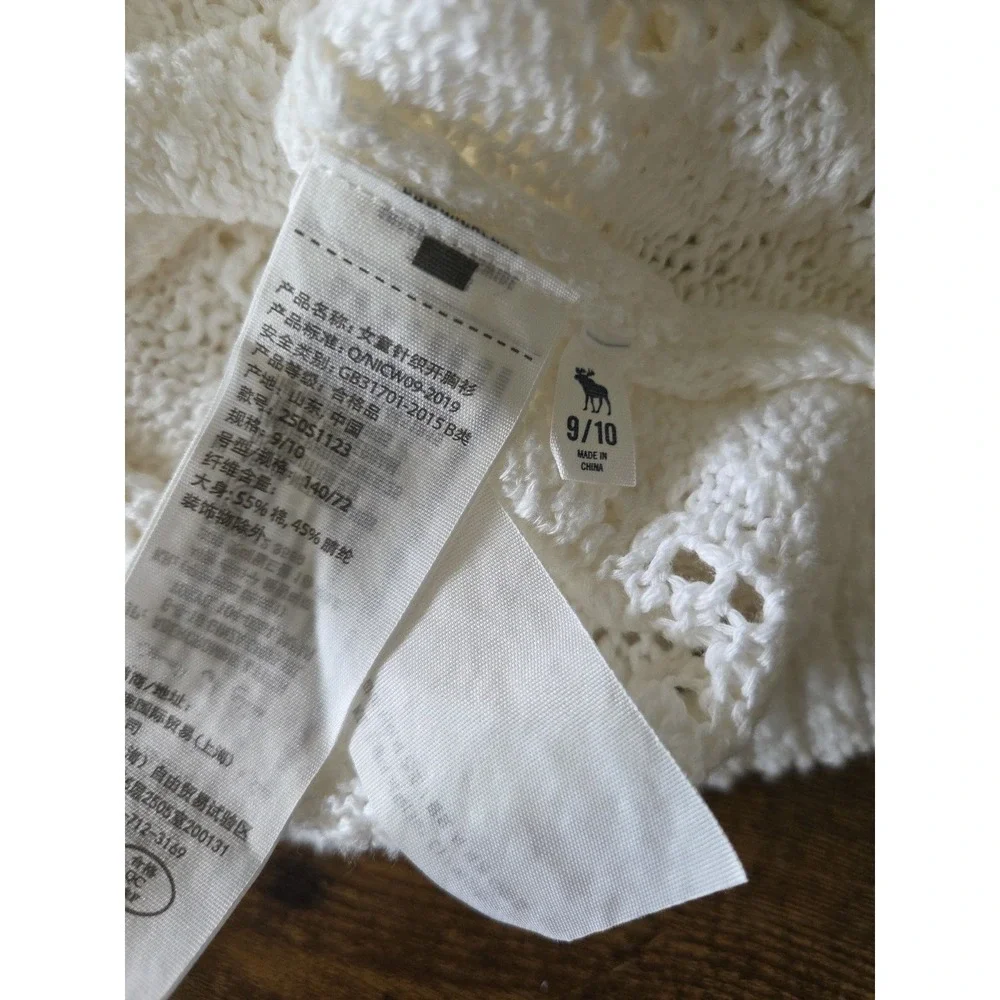 Abercrombie Kids‎ Girls 9/10 White Open Knit Button Front Cardigan Long Sleeve
